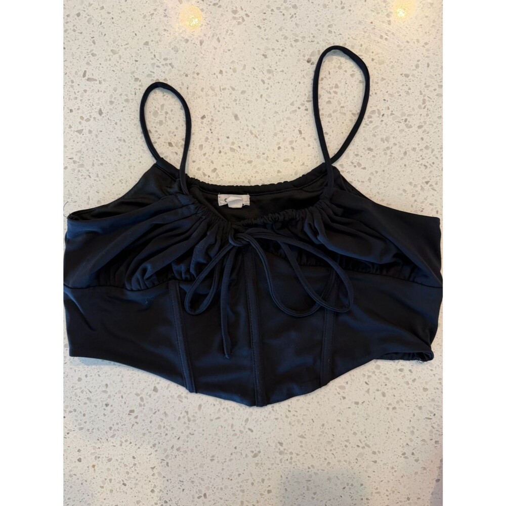 Garage Black Spaghetti-Strap Drawstring Corset Crop Top M